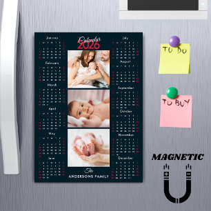 Dark Blue 2026 Calendar Photo Collage Magnet