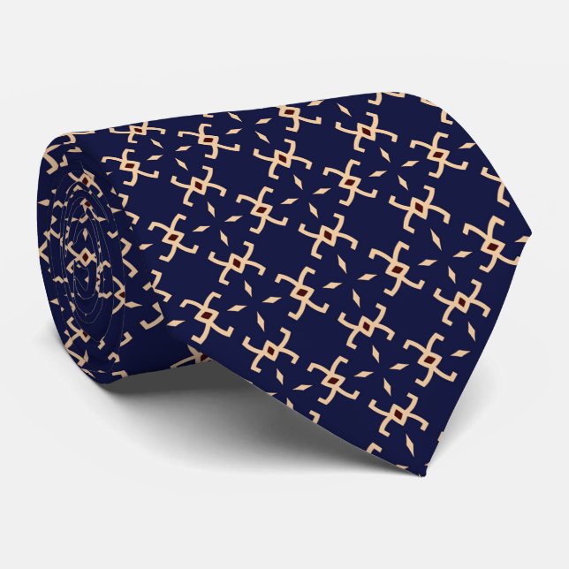 Dark Blue Abstract Geometrical Pattern Necktie (Rolled)