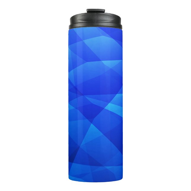 Dark BLUE abstract polygonal. Triangular geometric Thermal Tumbler (Front)
