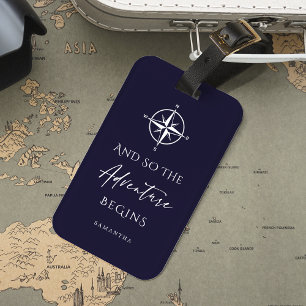 Dark Blue Adventure Begins Personalized Luggage Tag