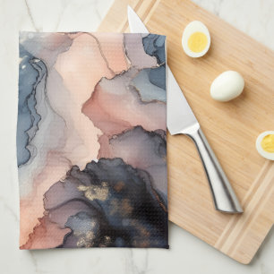 Dark blue alcohol ink kitchen towel