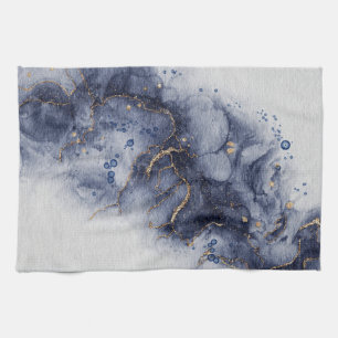 Dark blue alcohol ink kitchen towel