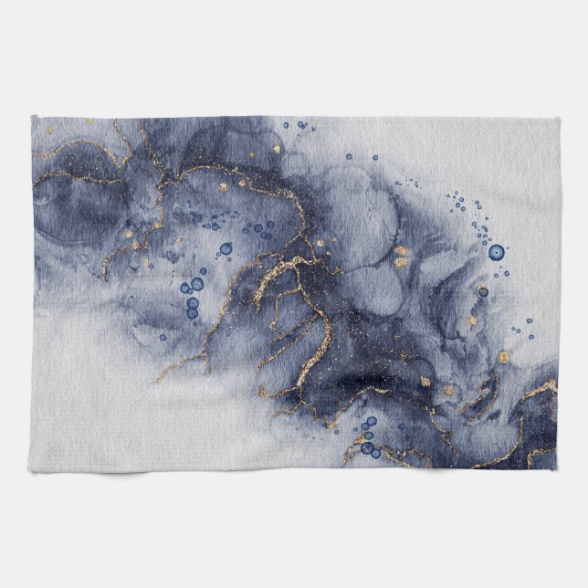 Dark blue alcohol ink  kitchen towel (Horizontal)