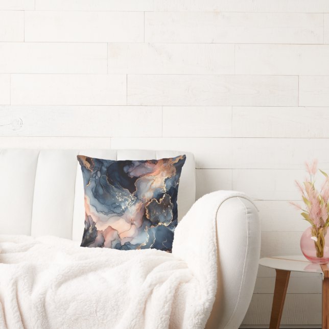 Dark blue alcohol ink throw pillow (Couch)