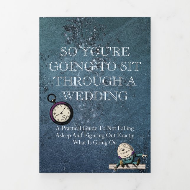 Dark Blue Alice in Wonderland Funny Wedding Tri-Fold Programme (Cover)