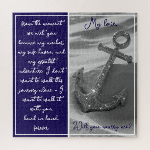 Dark Blue Anchor Proposal Will You Marry Me Jigsaw Puzzle