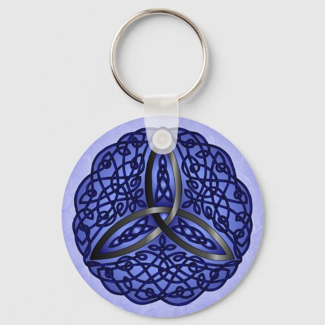 Dark Blue and Black Celtic Art Trinity Knot Keychain (Front)
