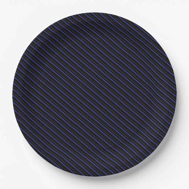 Dark Blue and Black Diagonal Striped Paper Plate (Front)