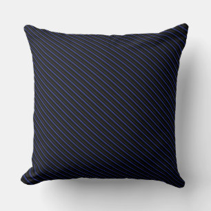 Dark Blue and Black Diagonal Striped Throw Pillow