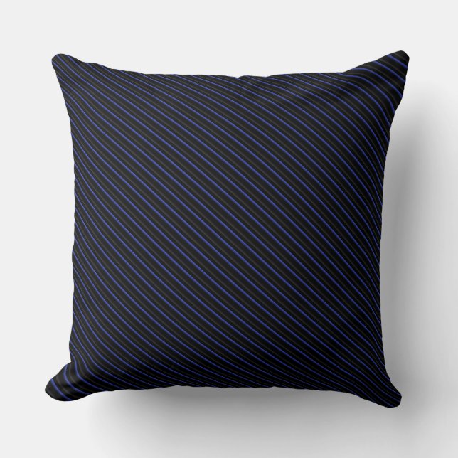 Dark Blue and Black Diagonal Striped Throw Pillow (Front)