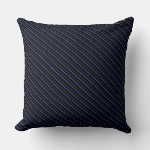 Dark Blue and Black Diagonal Striped Throw Pillow