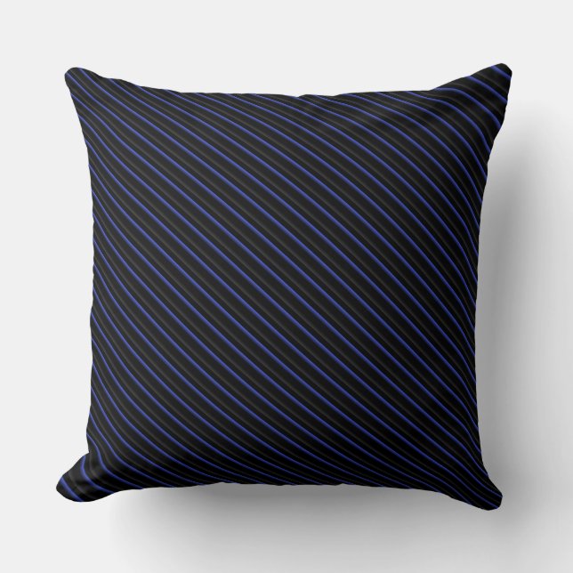 Dark Blue and Black Diagonal Striped Throw Pillow (Front)