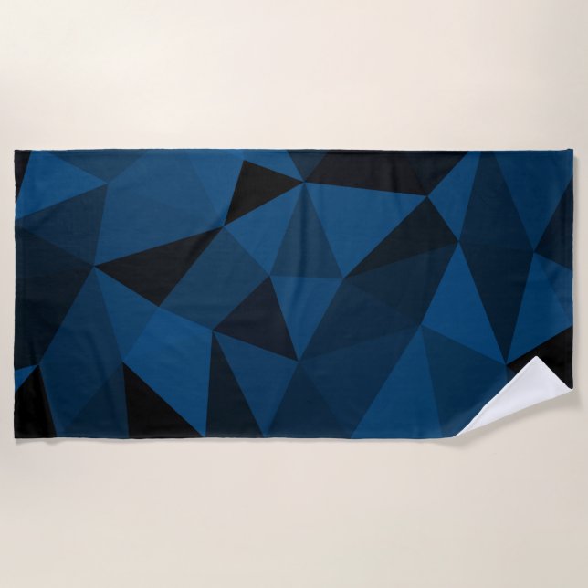 Dark blue and black geometric mesh pattern beach towel (Front)