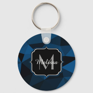 Dark blue and black geometric mesh pattern keychain