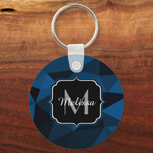 Dark blue and black geometric mesh pattern keychain