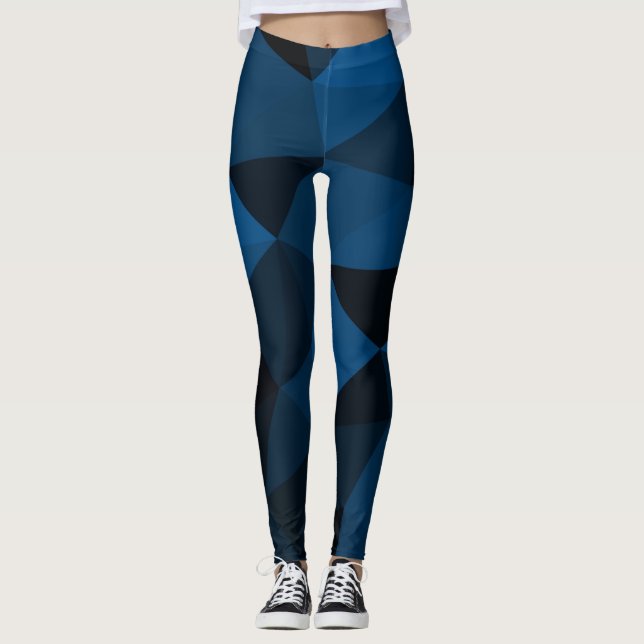 Dark blue and black geometric mesh pattern leggings (Front)