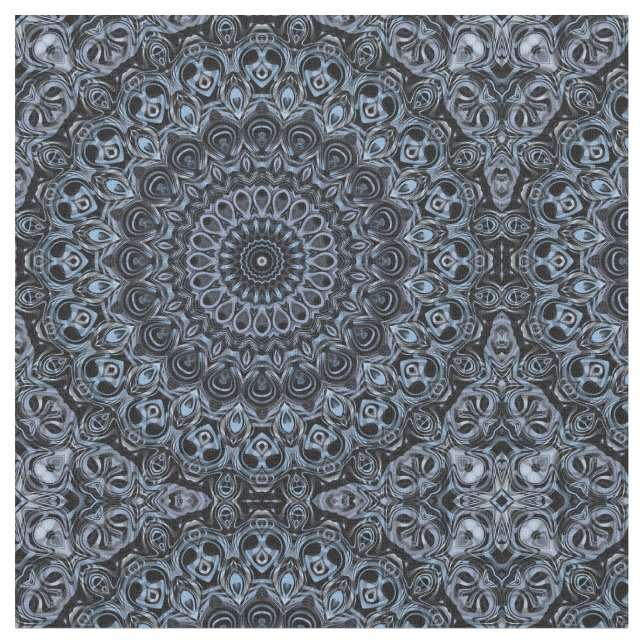 Dark Blue and Black Mandala Pattern Design Fabric (Close Up)
