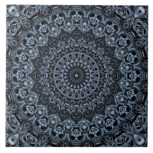 Dark Blue and Black Mandala Pattern Design Tile