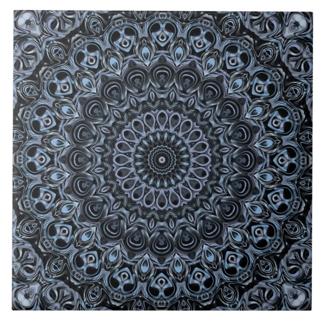 Dark Blue and Black Mandala Pattern Design Tile (Front)