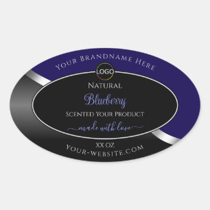 Dark Blue and Black Wavy Silver Logo Product Label
