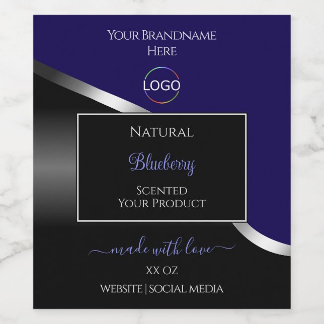 Dark Blue and Black Wavy Silver Logo Product Label (Single Label)