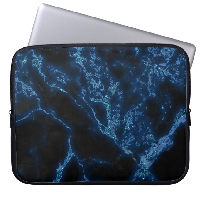 Dark Blue And Blue Glitter Marble Stone Pattern Laptop Sleeve (Front)