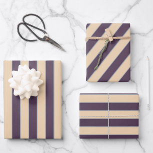 Dark blue and blush line stripes pattern wrapping paper sheet