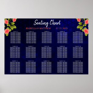 Dark Blue and Coral Rose Flower - Seating Chart