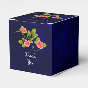 Dark Blue and Coral Rose Flower Wedding Favor Box