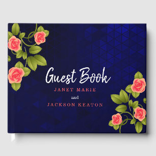 Dark Blue and Coral Rose Guestbook