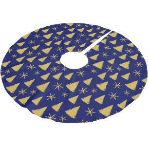 Dark Blue and Gold Christmas Tree Pattern Brushed Polyester Tree Skirt