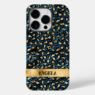 Dark Blue and Gold Leopard Glamourous Case-Mate iPhone 14 Pro Case