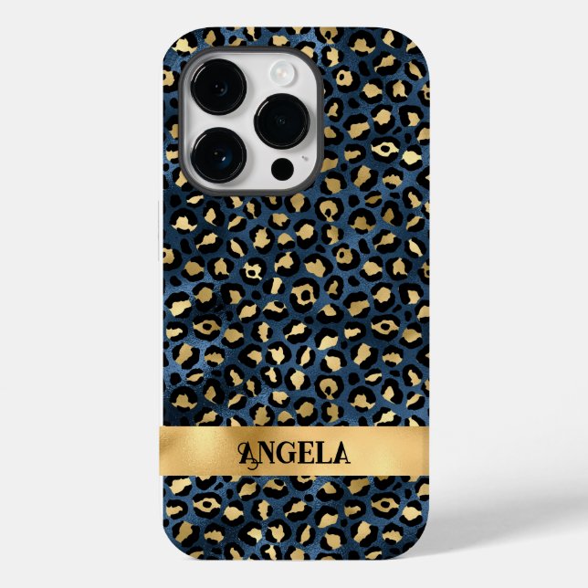 Dark Blue and Gold Leopard Glamourous Case-Mate iPhone Case (Back)