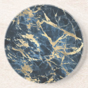 Dark blue and gold marble abstract coaster