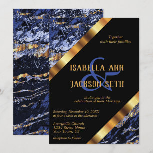 Dark Blue and Gold Marble Invitation
