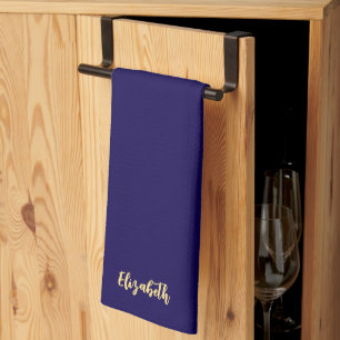 Dark Blue And Gold Trendy Script Name Elegant Kitchen Towel