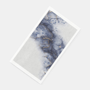 Dark blue and gold watercolor ink marks napkin