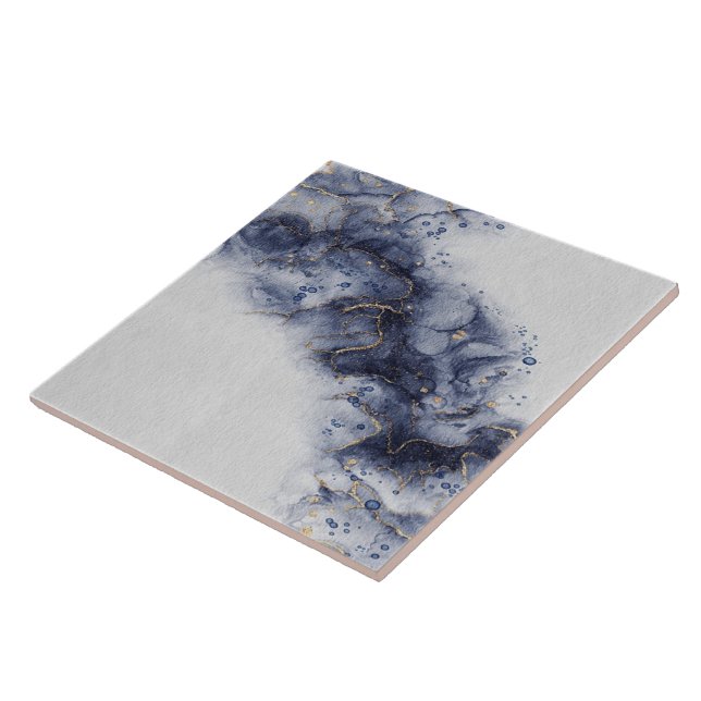 Dark blue and gold watercolor ink marks tile (Side)