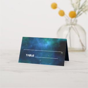 Dark Blue and Green Galaxy Wedding Place Card