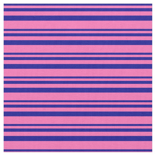 Dark Blue and Hot Pink Coloured Lined Pattern Fabric (Close Up)