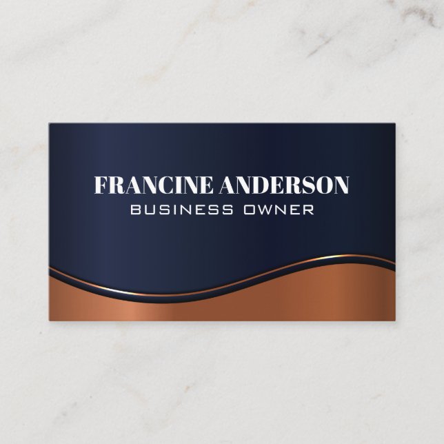 Dark Blue and Metallic Copper Wave  Business Card (Front)