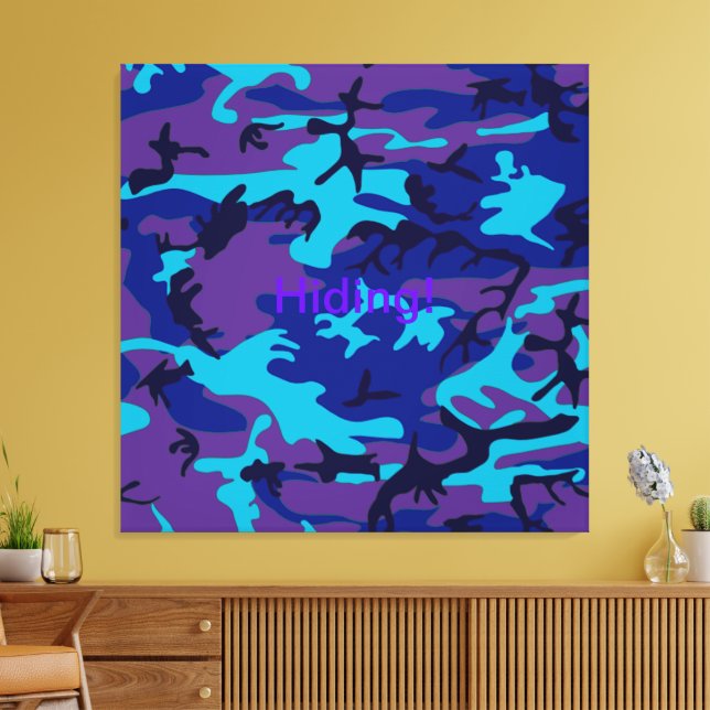 Dark Blue and Purple Camo Stretched Canvas Print (Insitu(LivingRoom))