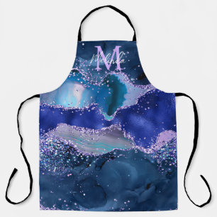 Dark Blue and Purple Glitter Ocean Agate Apron
