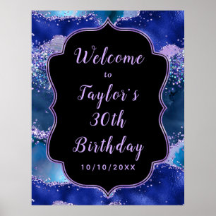 Dark Blue and Purple Ocean Agate Birthday Welcome Poster