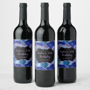 Dark Blue and Purple Ocean Agate Birthday Wine Label