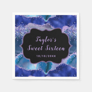 Dark Blue and Purple Ocean Agate Sweet Sixteen Napkin