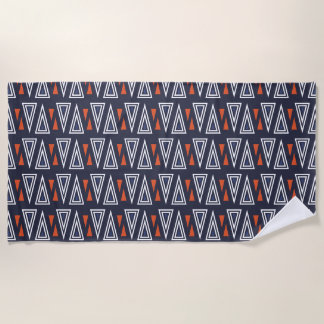 Dark Blue and Red Geometric Triangles Pattern Beach Towel