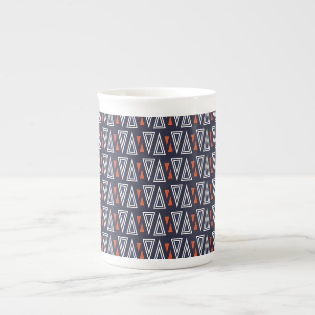 Dark Blue and Red Geometric Triangles Pattern Bone China Mug (Front)