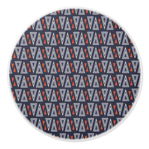 Dark Blue and Red Geometric Triangles Pattern Ceramic Knob