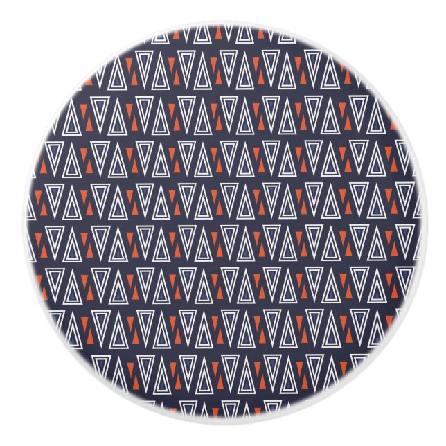Dark Blue and Red Geometric Triangles Pattern Ceramic Knob (Front)